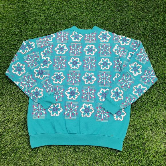 Vintage Snowflakes AOP Sweatshirt Womens XL 22x26 Blue - Picture 3 of 11